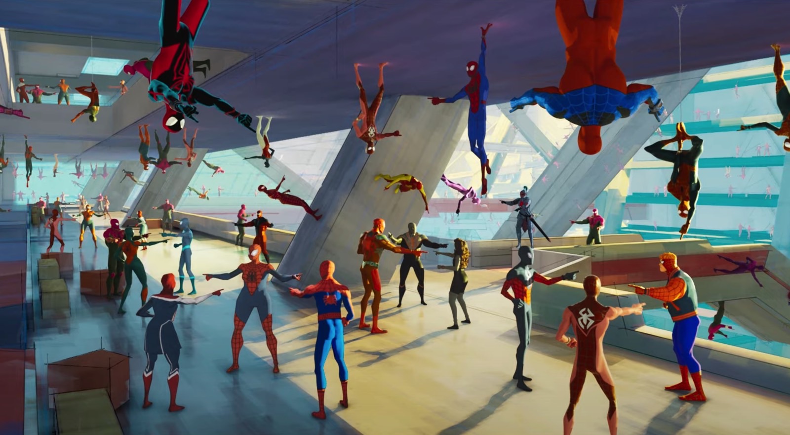All the Spider-People joining forces to abuse an iconic Spider-Man meme.